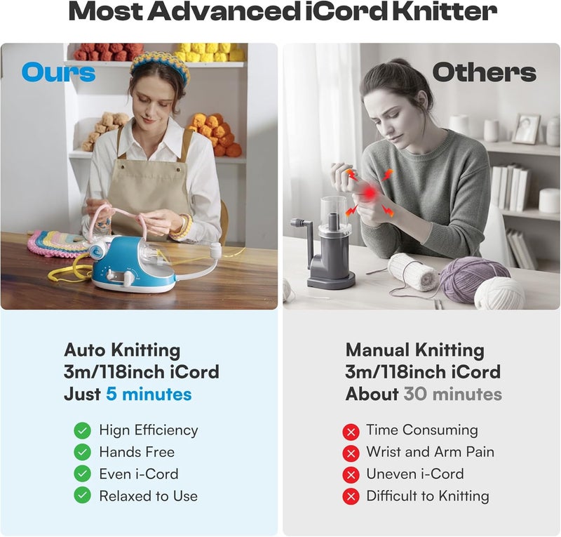 Caydo آلة حياكة i-Cord أوتوماتيكية برو، ماكينة حياكة i-Cord كهربائية مع 3 سرعات قابلة للتعديل، مساعد حياكة فعال للغاية بدون استخدام اليدين، أداة لصنع i-Cord للحرف اليدوية السريعة - Image 4